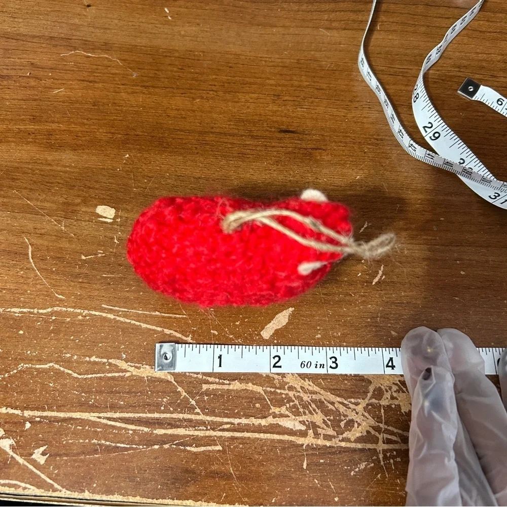 Red Fuzzy Sheep Christmas Ornament - “Candles”
